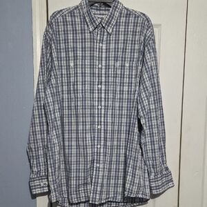 Wrangler George Strait Men's Gray and Blue Plaid Button Down Shirt